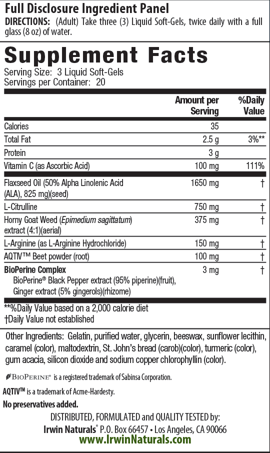 Supplement Facts for Irwin Naturals L-Citrulline + L-Arginine