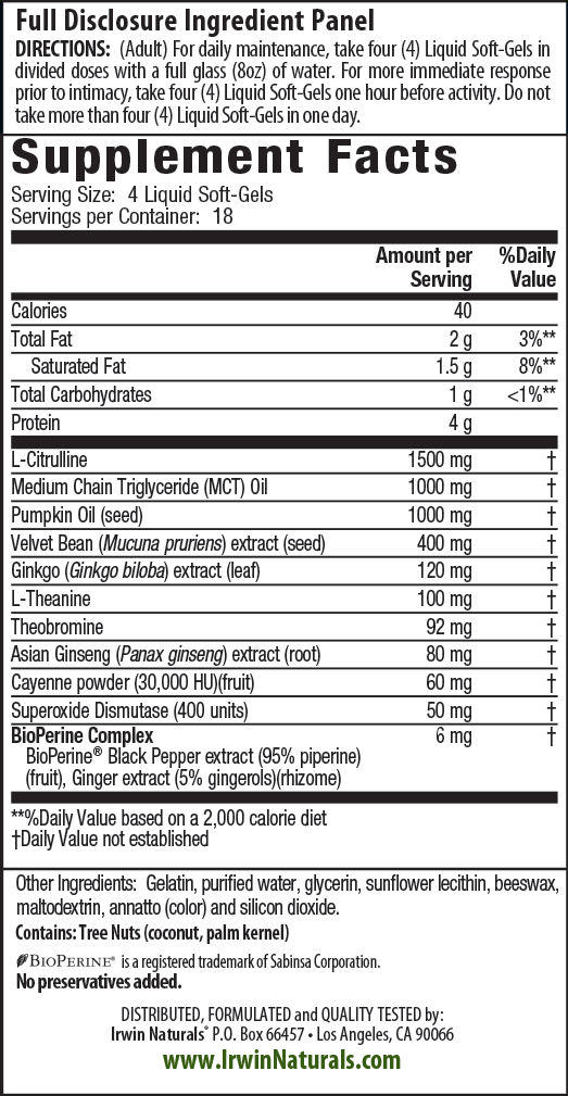Supplement Facts for Irwin Naturals Steel-Libido RED