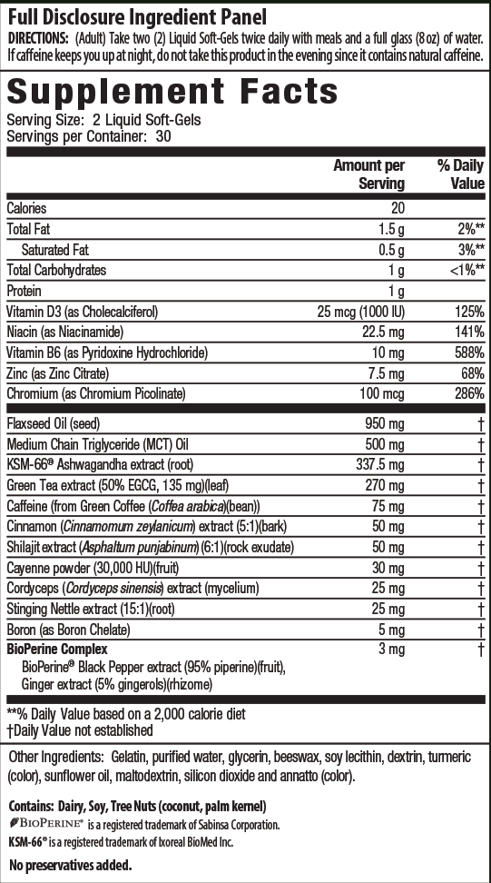 Supplement Facts for Irwin Naturals Testosterone-Extra Fat Burner