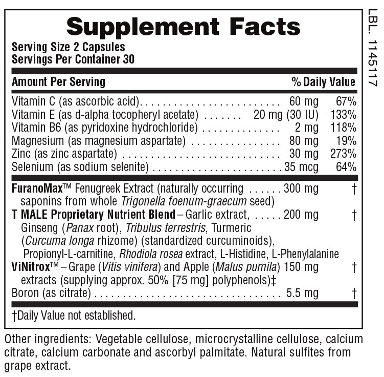 Supplement Facts for Nature's Plus T MALE® Capsules