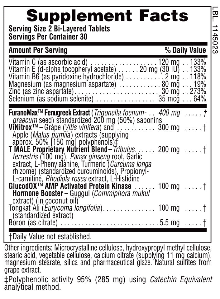 Supplement Facts for Nature's Plus Ultra T MALE® Extended Release Bi-Layer Tablets