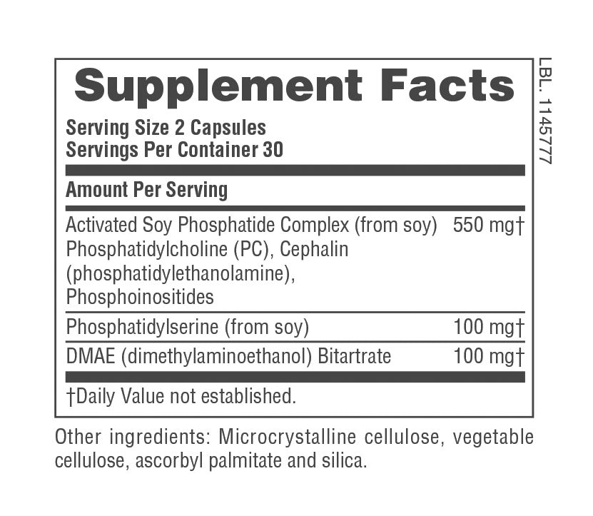 Supplement Facts for Nature's Plus Phosphatidylserine/DMAE Complex Capsules
