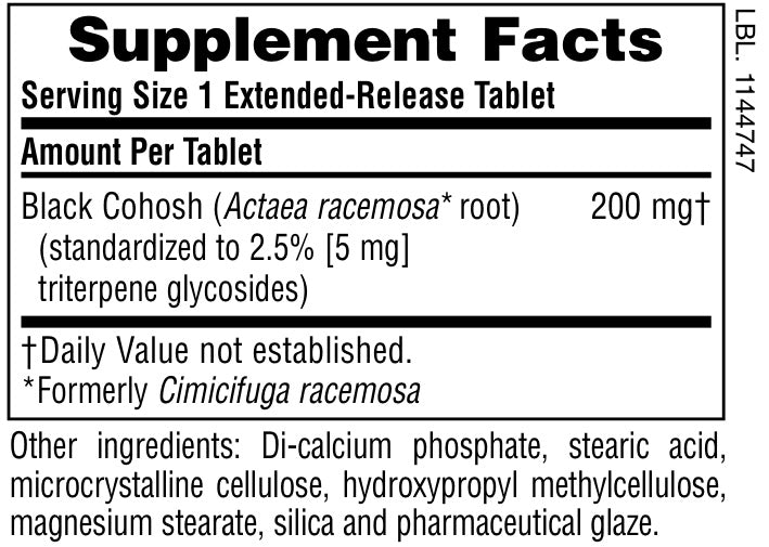 Supplement Facts for Nature's Plus Herbal Actives® Black Cohosh Extended Release Tablets
