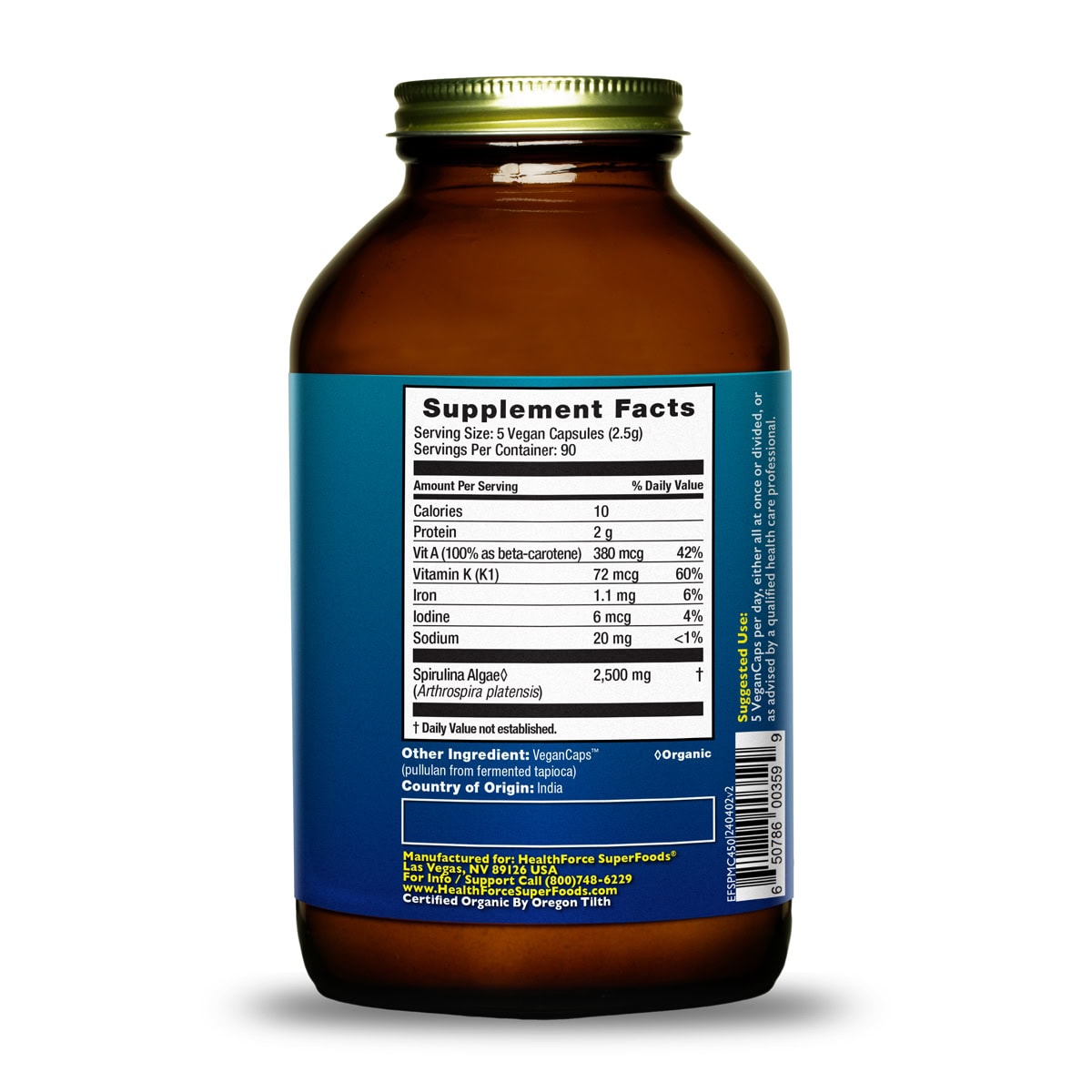 Supplement Facts for Health Force Super Foods Spirulina Manna VeganCaps