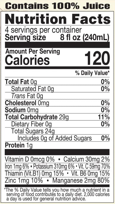 Lakewood Organic Spicy Pineapple Juice Nutrition Facts