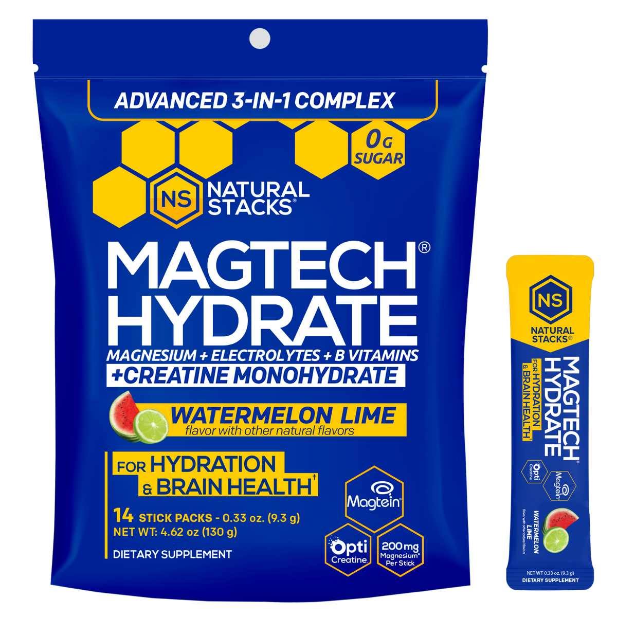 Natural Stacks MagTech Hydrate + Creatine - Watermelon Lime