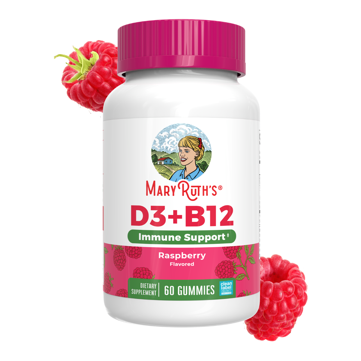 MaryRuth Organics Sugar-Free D3 + B12 Gummies (Raspberry) - 60 Gummies