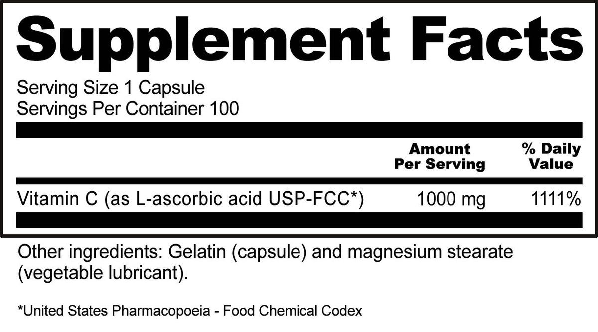 Supplement Facts for NutriBiotic Vitamin C 1000 mg Capsules