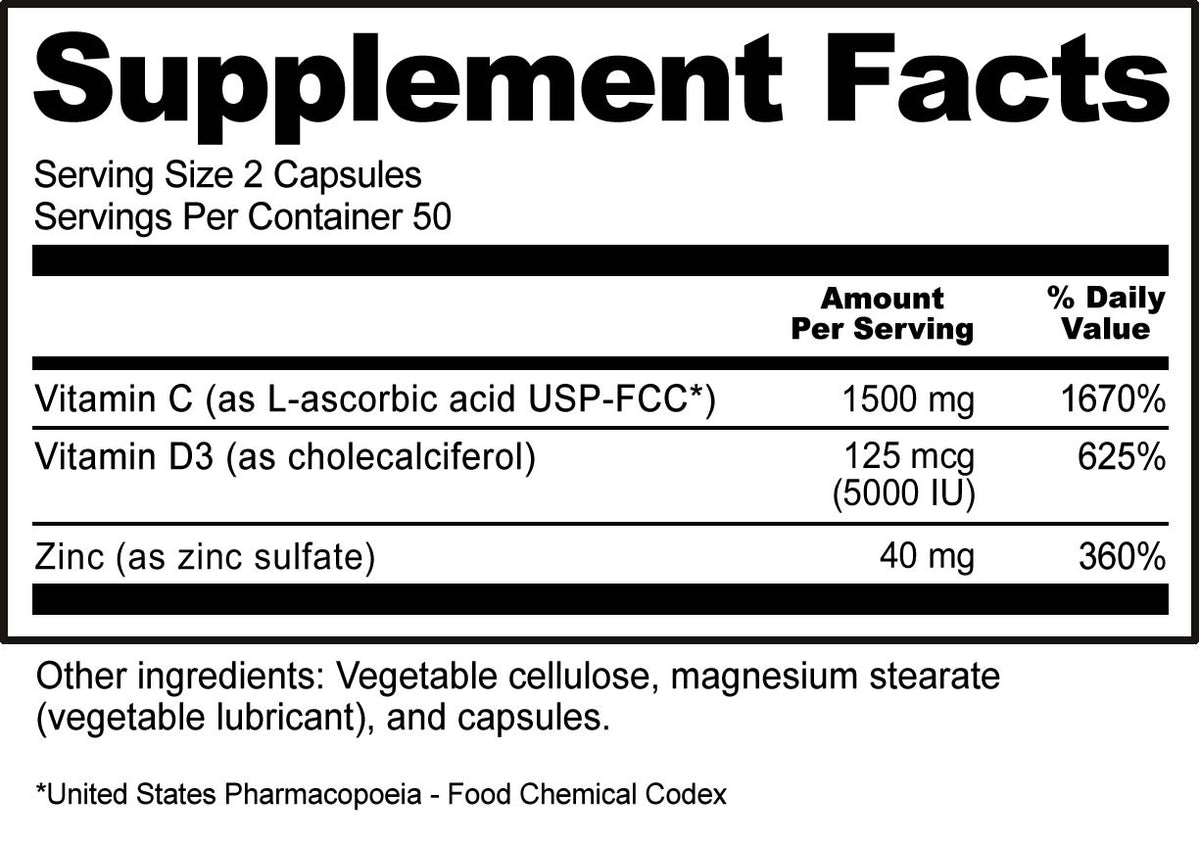 Supplement Facts for NutriBiotic Vitamin C + D3 & Zinc
