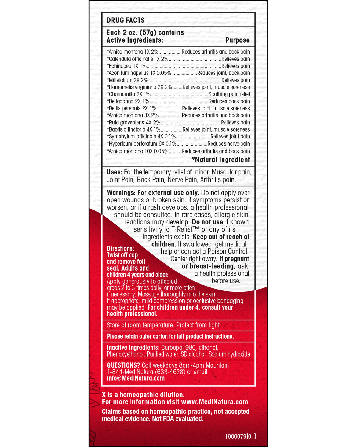 T-Relief Pain Relief Gel – label panel