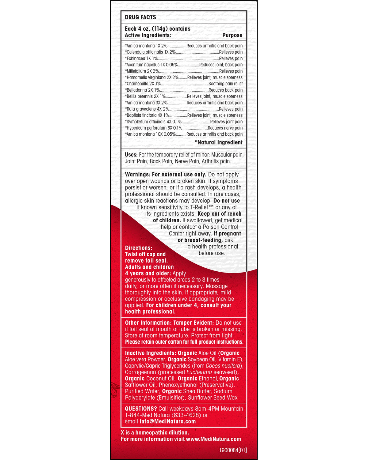 T-Relief Pain Relief Cream – label panel