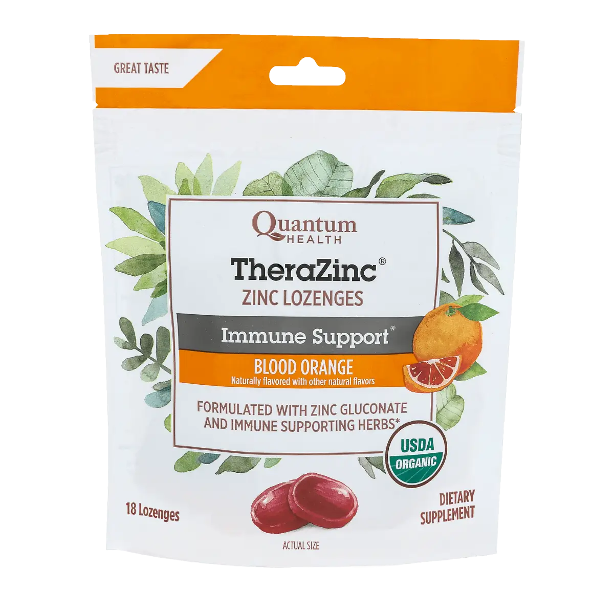Quantum Health TheraZinc USDA Organic Blood Orange Immune Support Lozenges