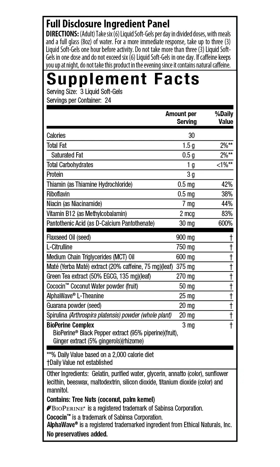 Supplement Facts for Irwin Naturals Turbo-Energy Libido-Max RED