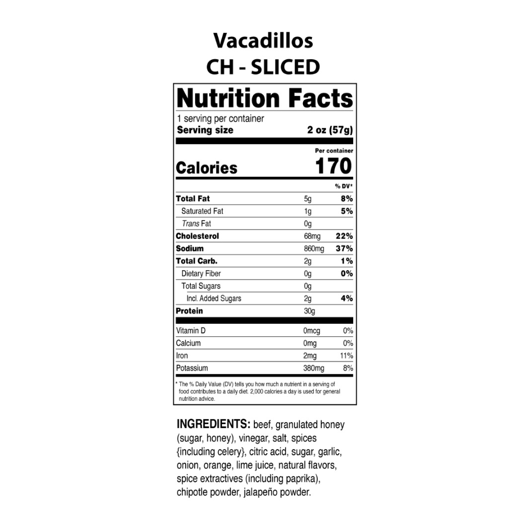 VACADILLOS Chipotle Honey Carne Seca - Supplement/Nutrition Facts