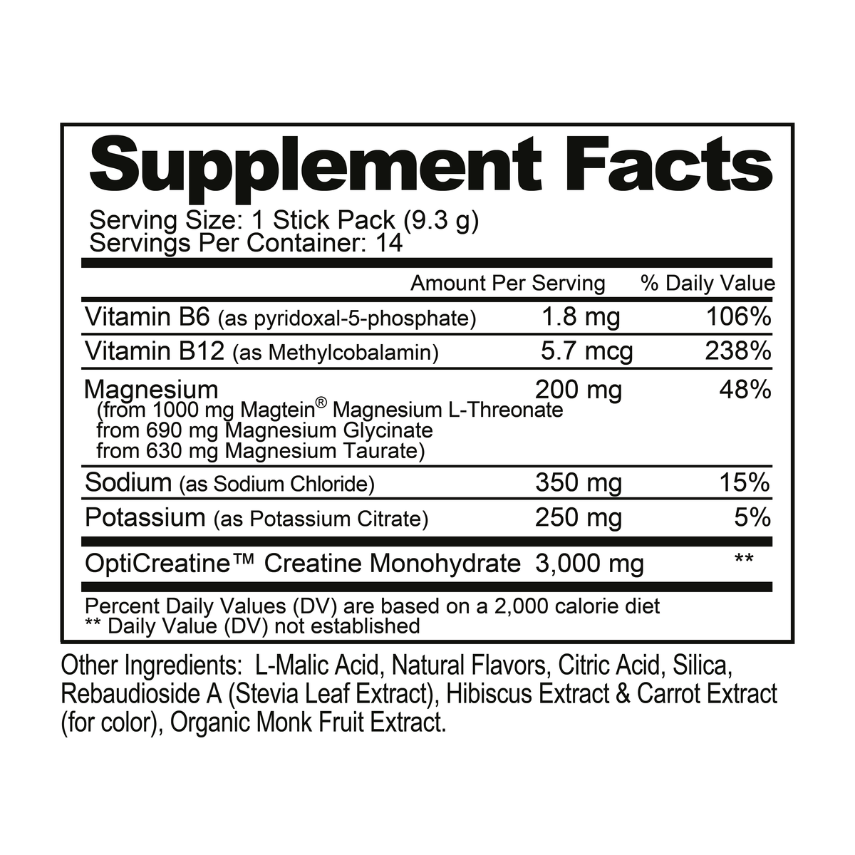 Supplement Facts for Natural Stacks MagTech Hydrate + Creatine - Watermelon Lime