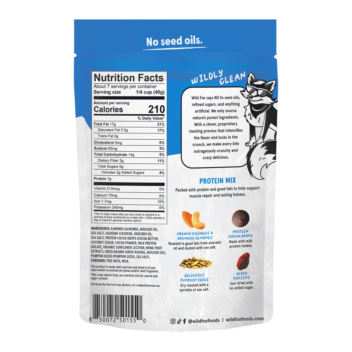 Wild Fox Cocoa Crunch Protein Trail Mix - Supplement/Nutrition Facts