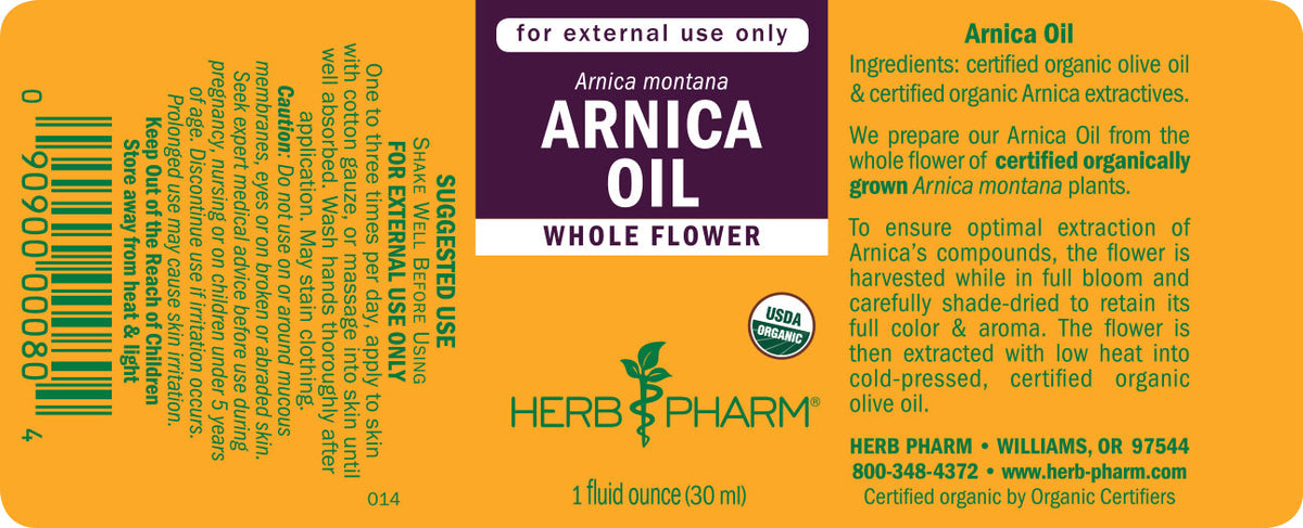 Herb Pharm Arnica Oil — supplement facts label