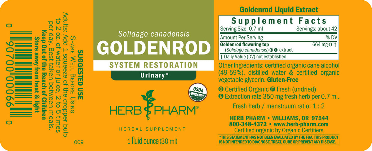 Supplement Facts for Herb Pharm Goldenrod Liquid Herbal Extract