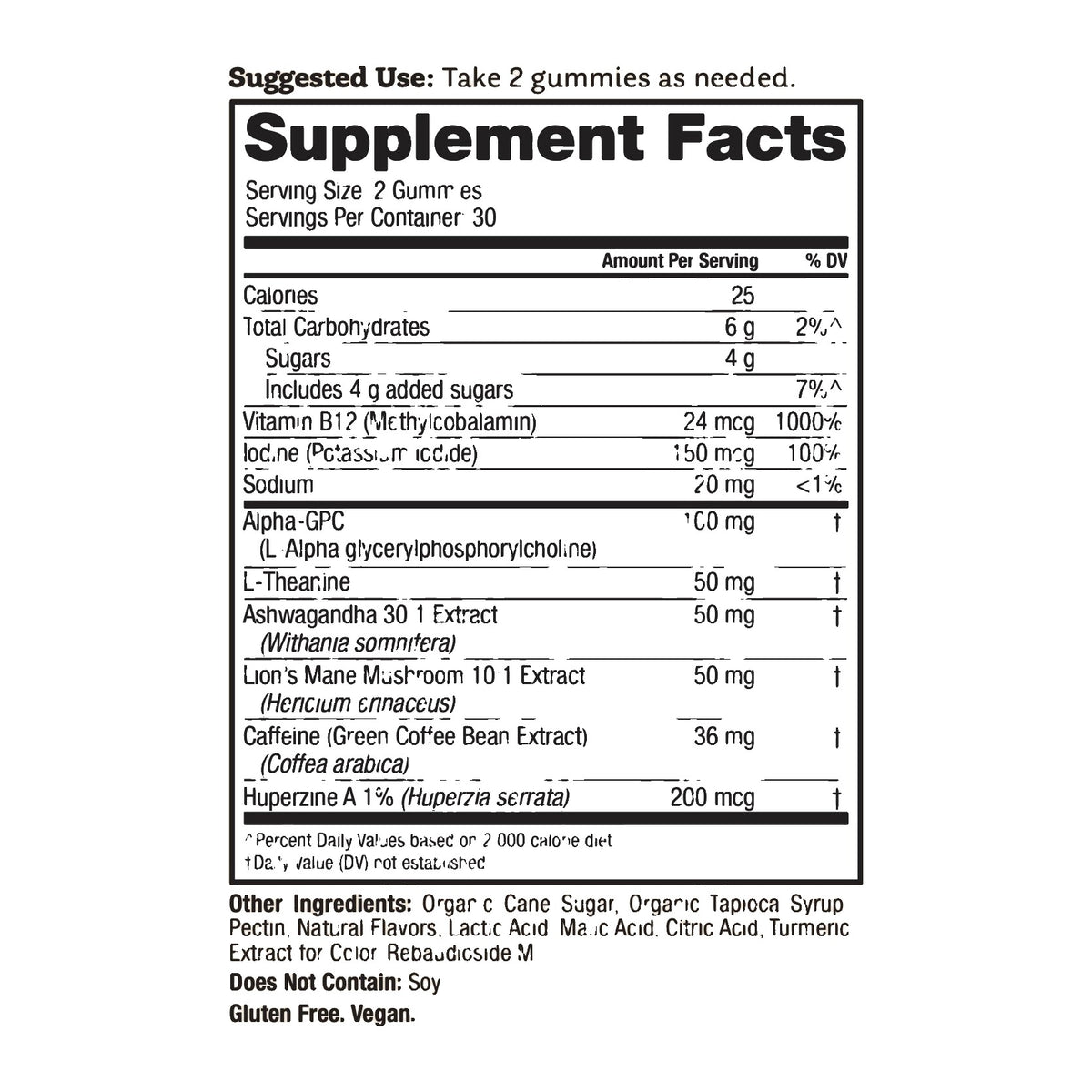 Supplement Facts for Winged Wellness Rise Up Energy & Focus Gummies