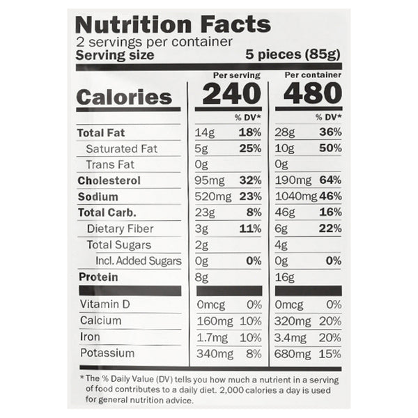 Nutrition Facts for Against the Grain Pizza Poppers Uncured Pepperoni