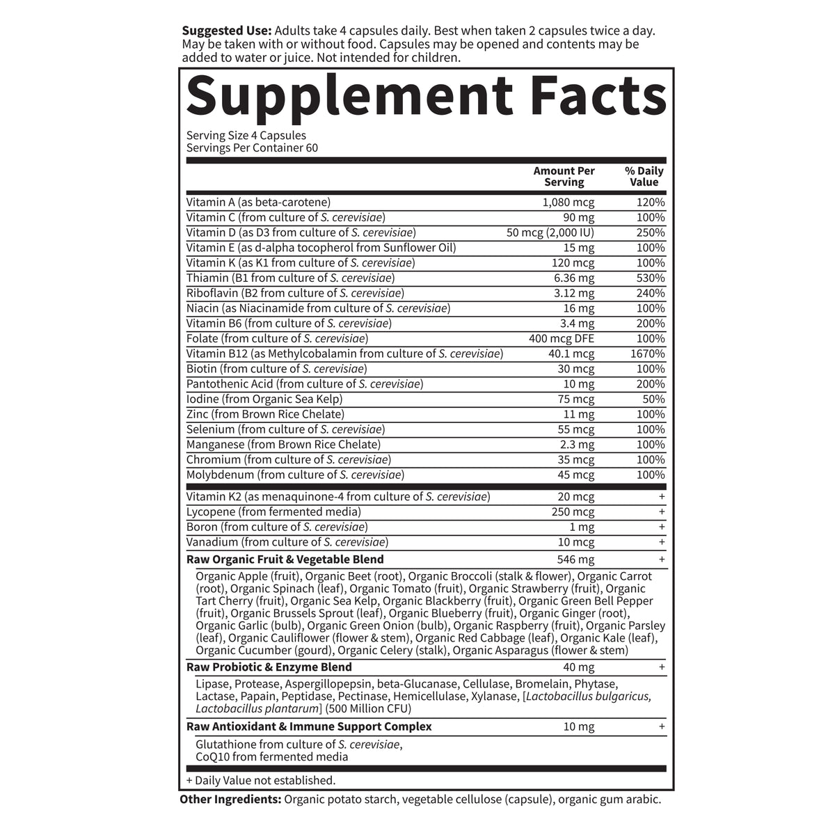 Garden of Life Vitamin Code 50 and Wiser Men's Multi - Supplement Facts - 240 CAPSULES