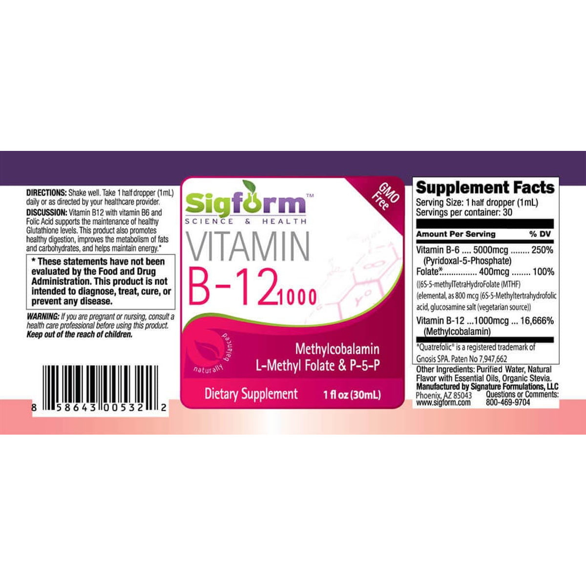 Vitamin B-12 1000 mcg with Vitamin B6 and Folic Acid, Liquid – label panel