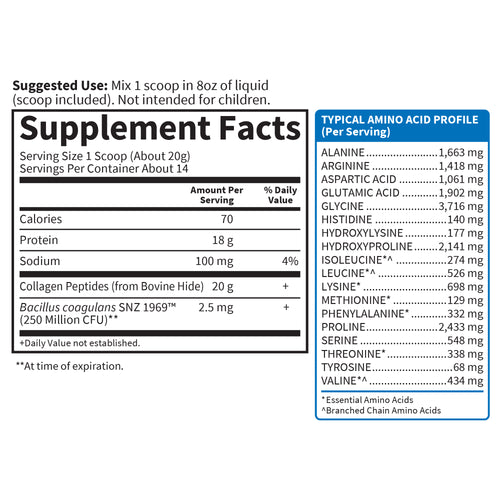 Garden of Life Grass Fed Collagen Peptides Powder - Supplement Facts - 9.87 OZ