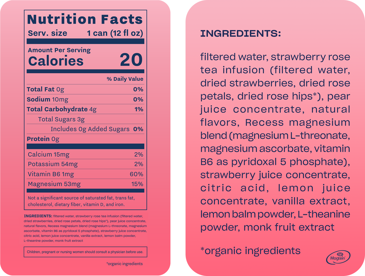 Recess Mood Sparkling Water, Strawberry Rose - Supplement/Nutrition Facts