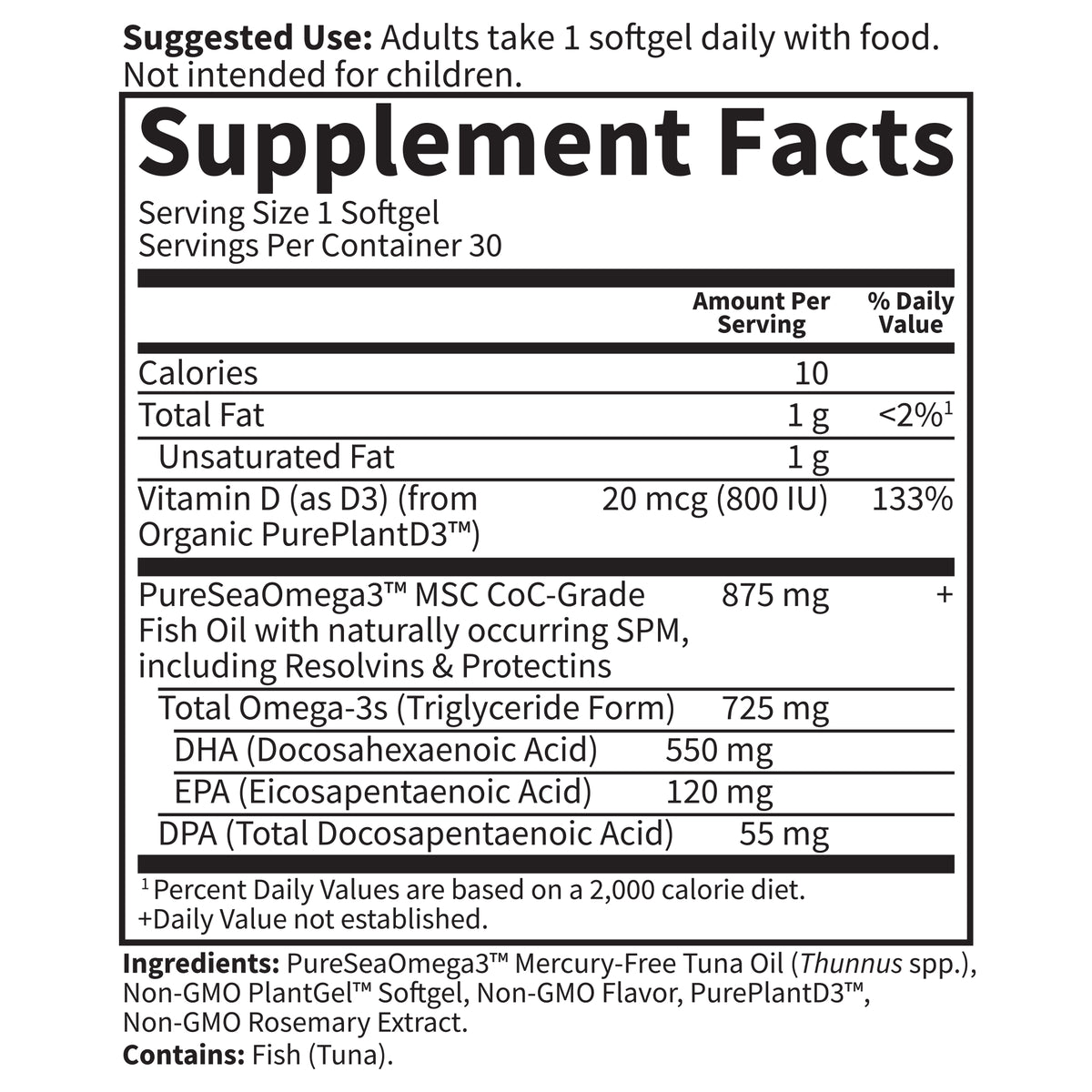 Garden of Life Dr. Formulated Prenatal DHA Softgels - Supplement Facts - 30 SOFTGELS