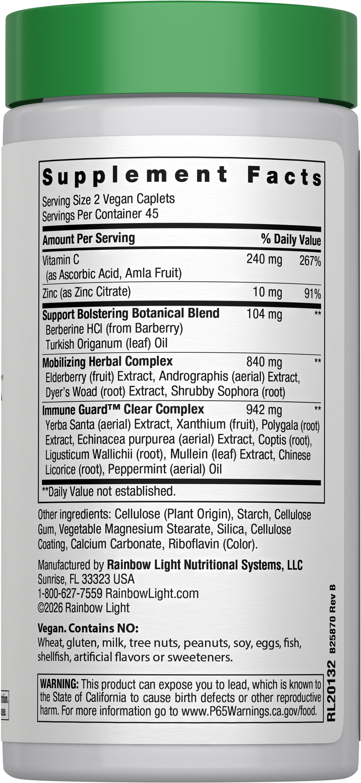 Supplement Facts for Rainbow Light Counter Attack - 90 Tablets