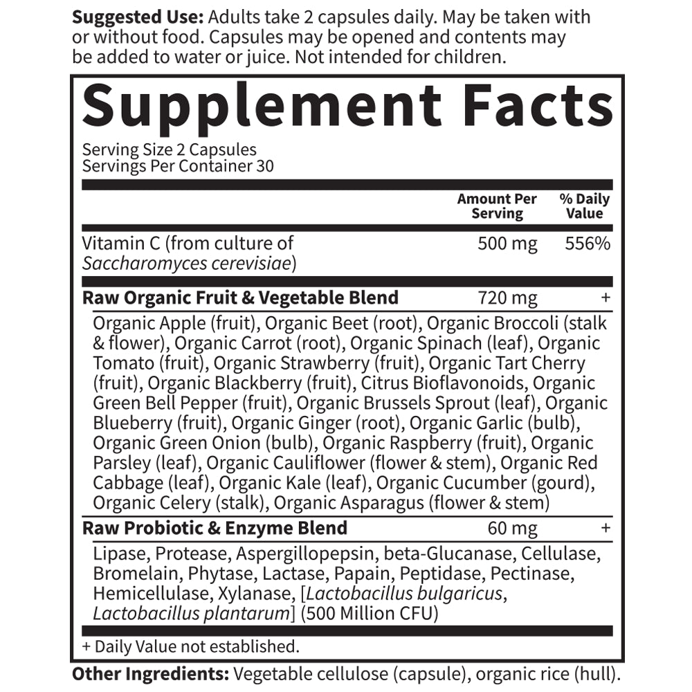 Garden of Life Vitamin Code Raw Vitamin C - Supplement Facts - 60 CAPSULES