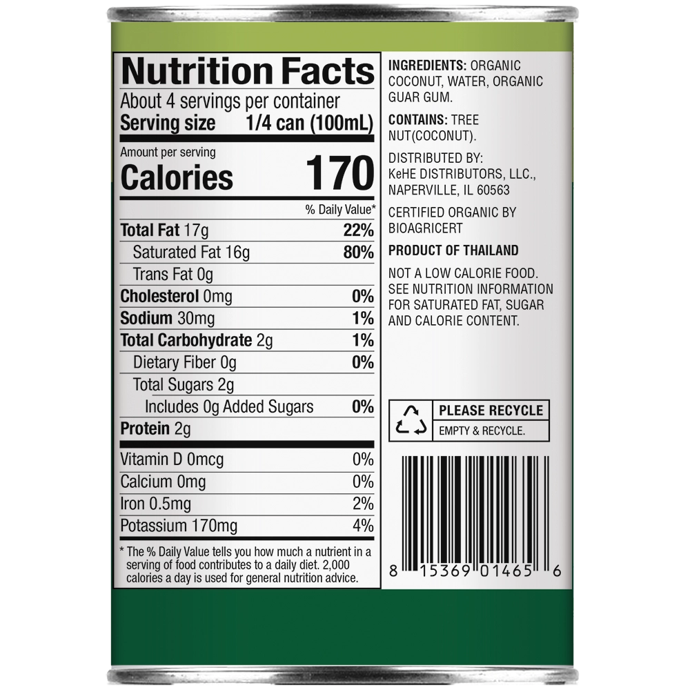 Organic Unsweetened Coconut Milk Nutrition Facts