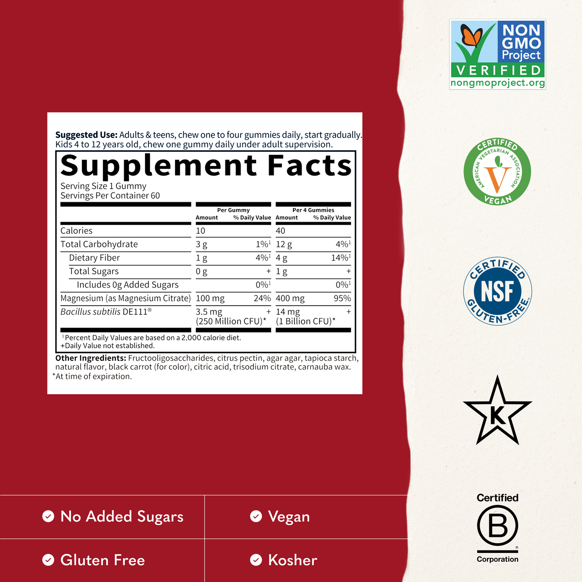 Garden of Life Dr. Formulated Magnesium Gummies - Raspberry - Supplement Facts - 60 GUMMIES