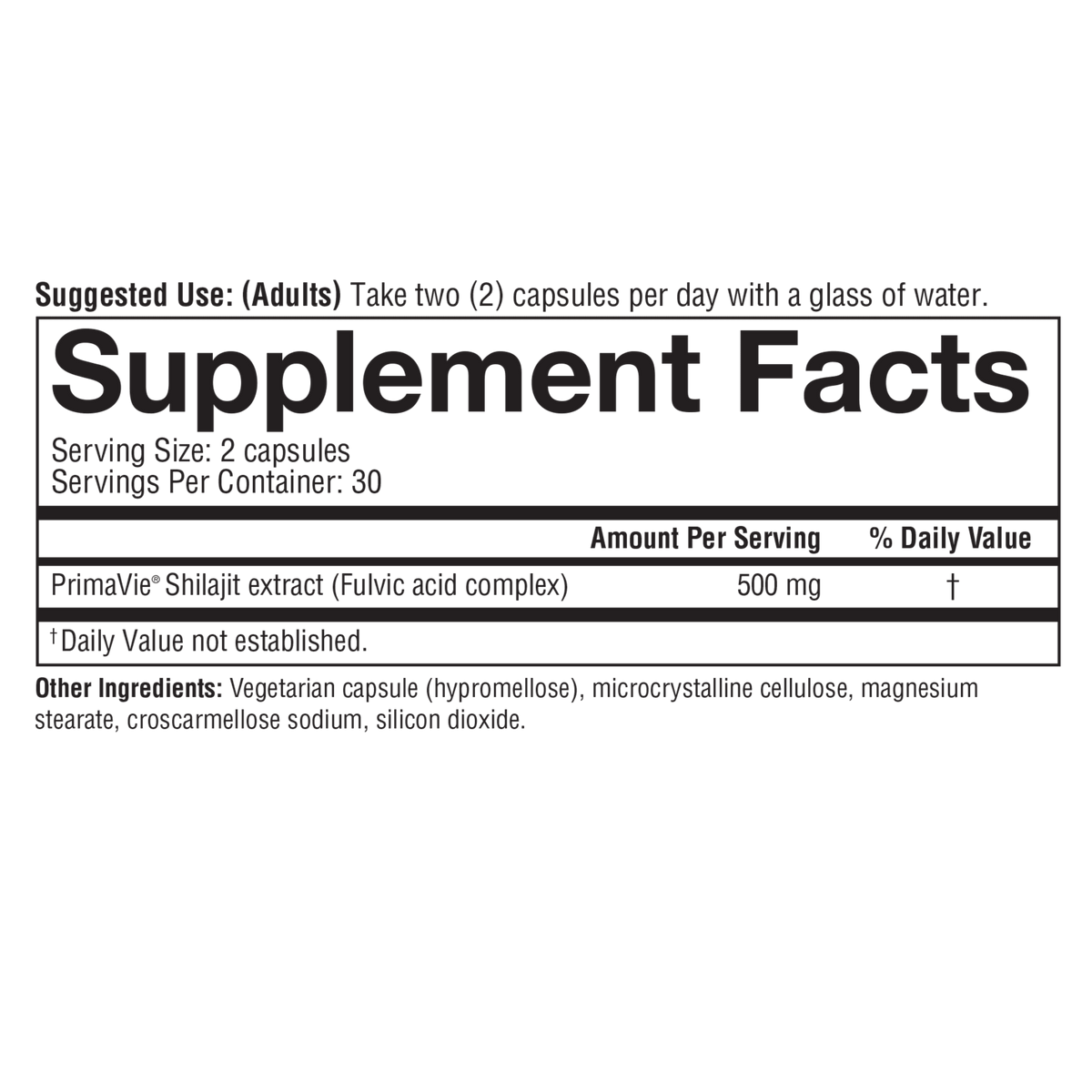 Supplement Facts for Youtheory Shilajit Capsules
