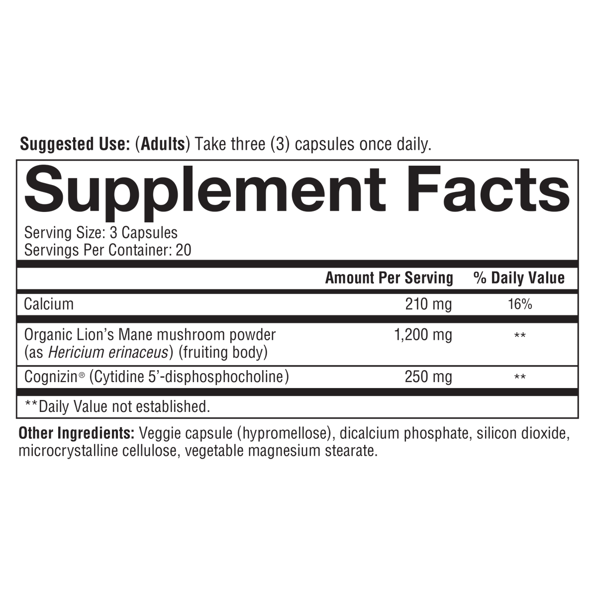Supplement Facts for Youtheory Lion's Mane +