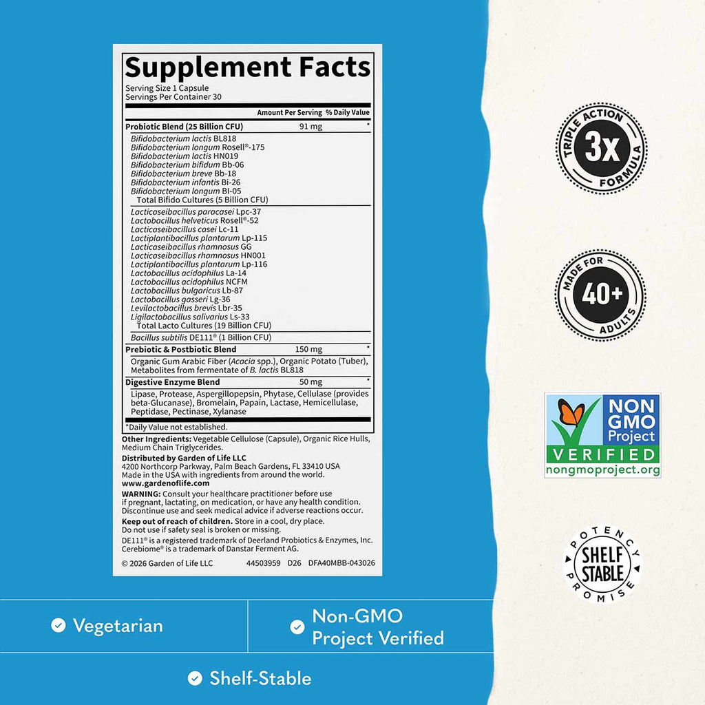 Supplement Facts for Garden of Life Dr. Formulated Age 40+ Mindful Biotic