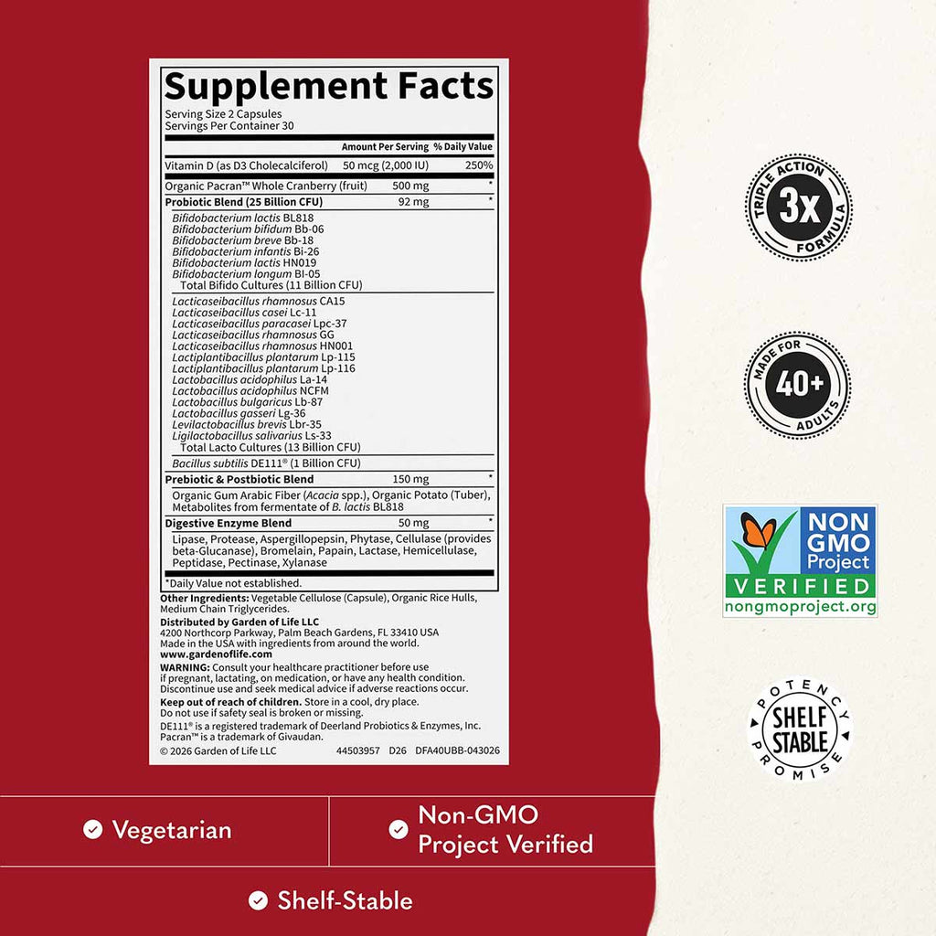 Supplement Facts for Garden of Life Dr. Formulated Uro Biotic