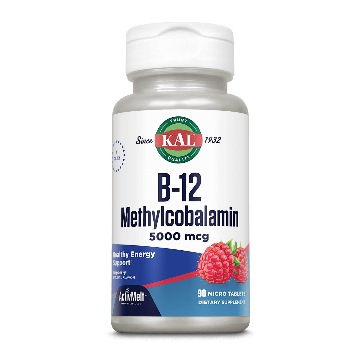 Kal B-12 Methylcobalamin 5000 mcg ActivMelt Instant Dissolve Tablets Raspberry