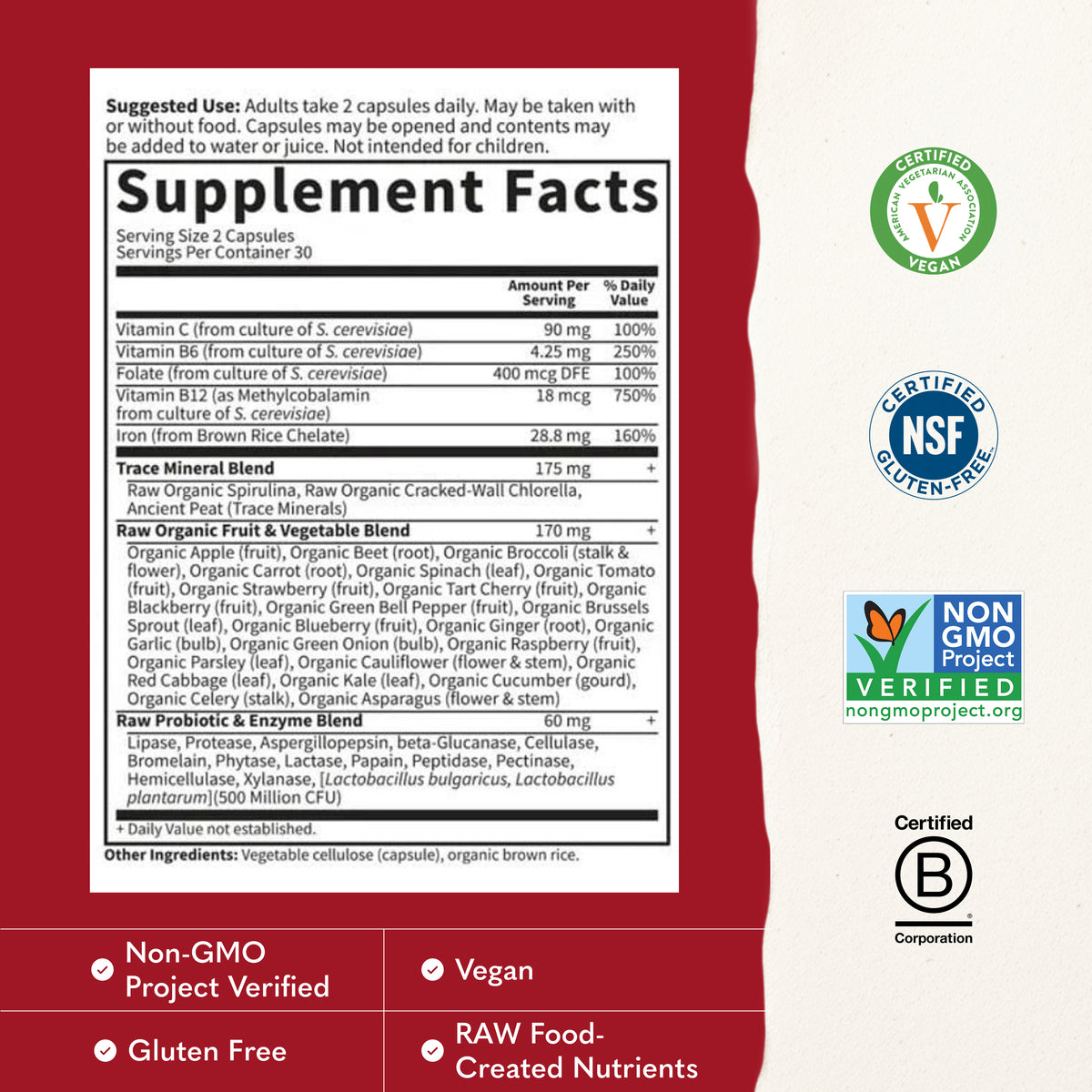 Garden of Life Vitamin Code Healthy Blood - Supplement Facts - 60 CAPSULES
