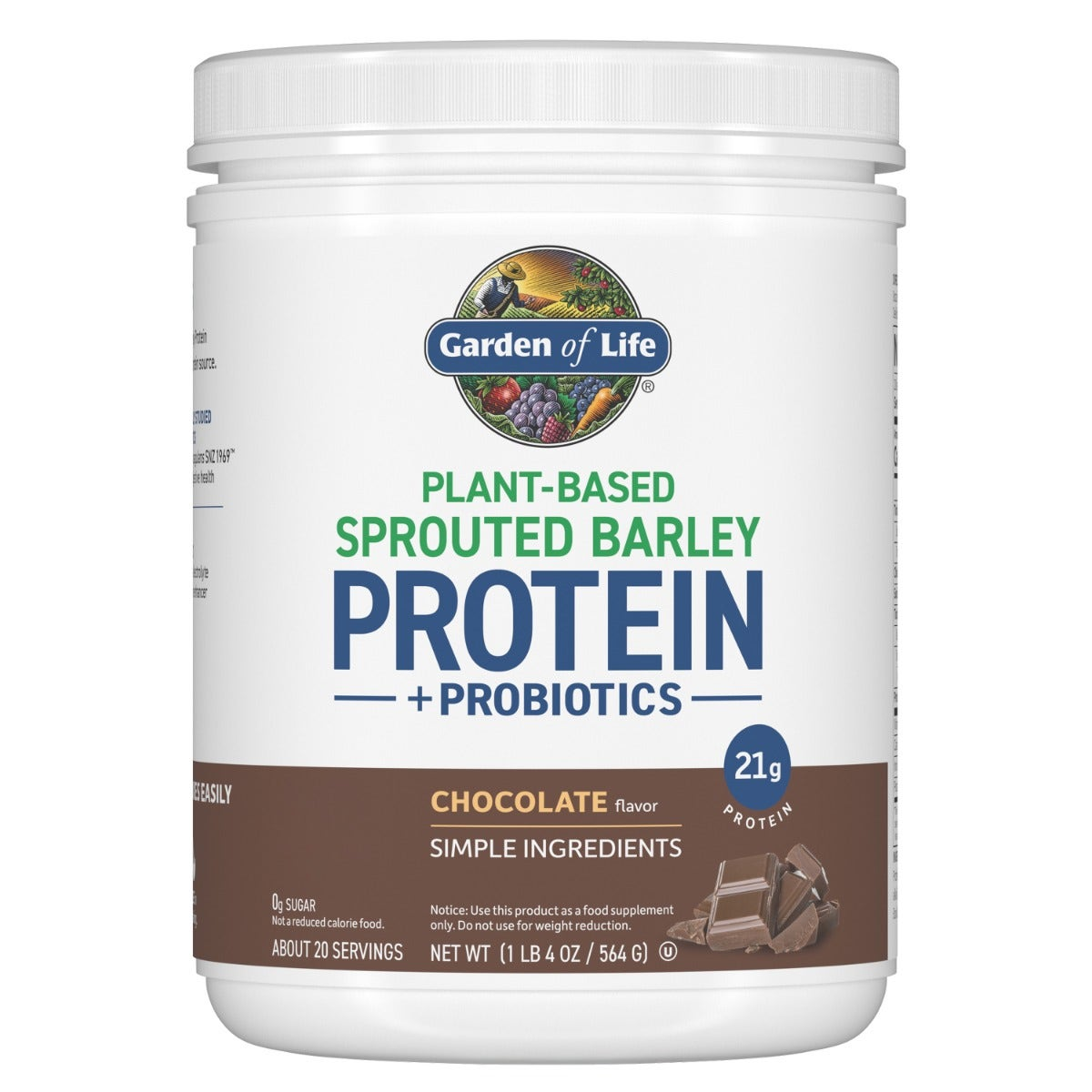 Garden of Life Sprouted Barley Protein + Probiotics Powder - Chocolate - 564 GRAMS
