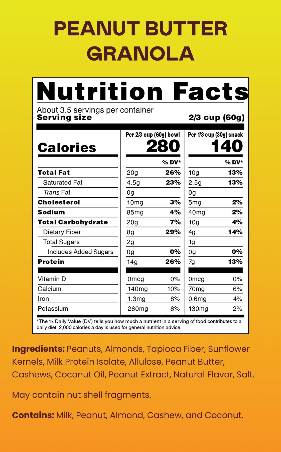 Nutrition Facts for MAGIC SPOON Peanut Butter Protein Granola