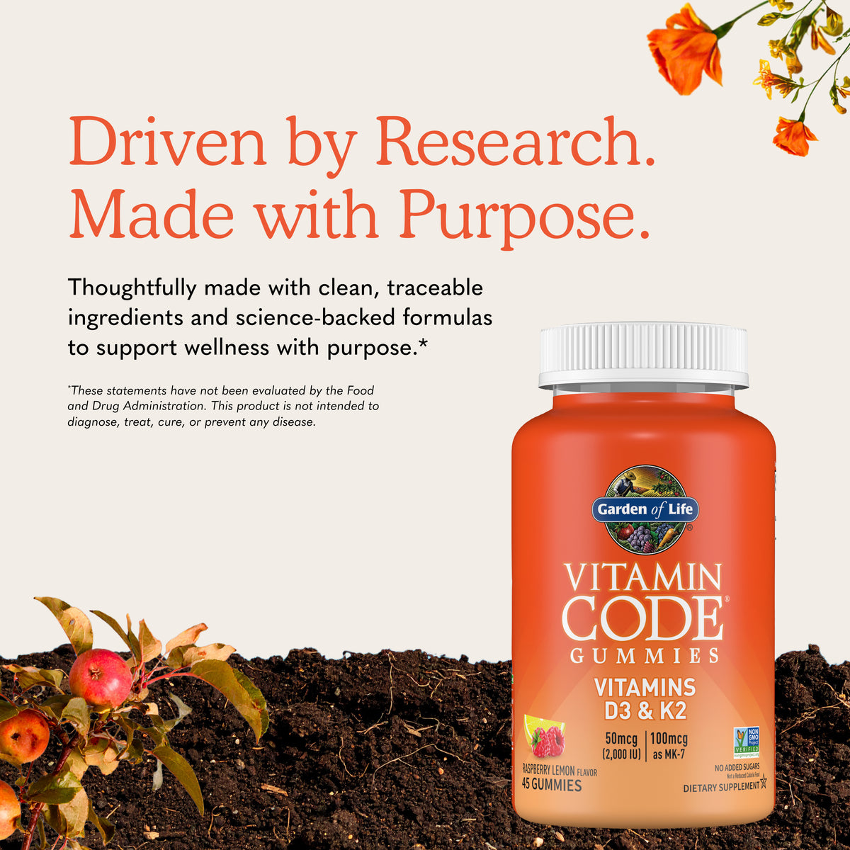 Garden of Life Vitamin Code D3 Plus K2 Gummies - Claim