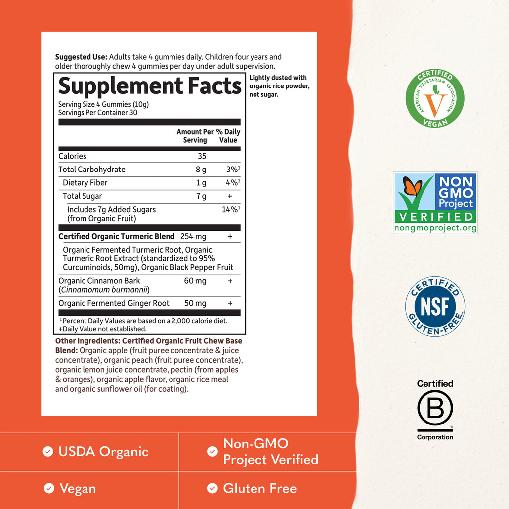 Garden of Life Organics Turmeric Inflammatory Response Gummies - Supplement Facts - 120 GUMMIES