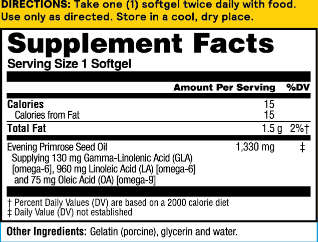 Supplement Facts for Nature's Life Evening Primrose Oil 1300 mg