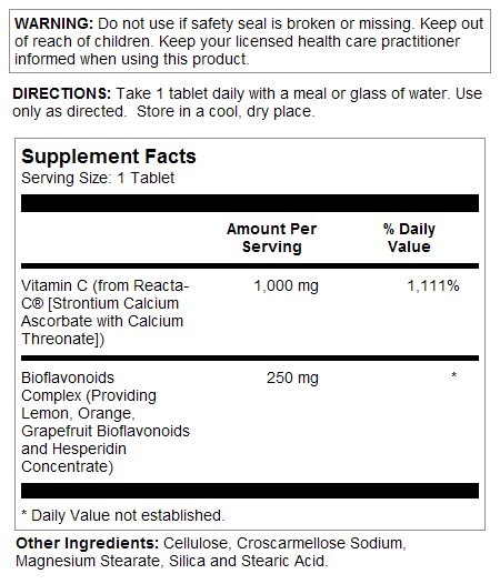 Supplement Facts for Kal Reacta-C with Bioflavonoids Tablets 1000 mg