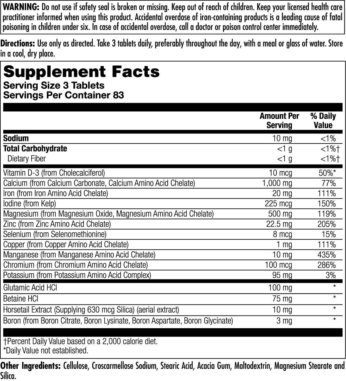 Supplement Facts for Kal Amino Max Tablets