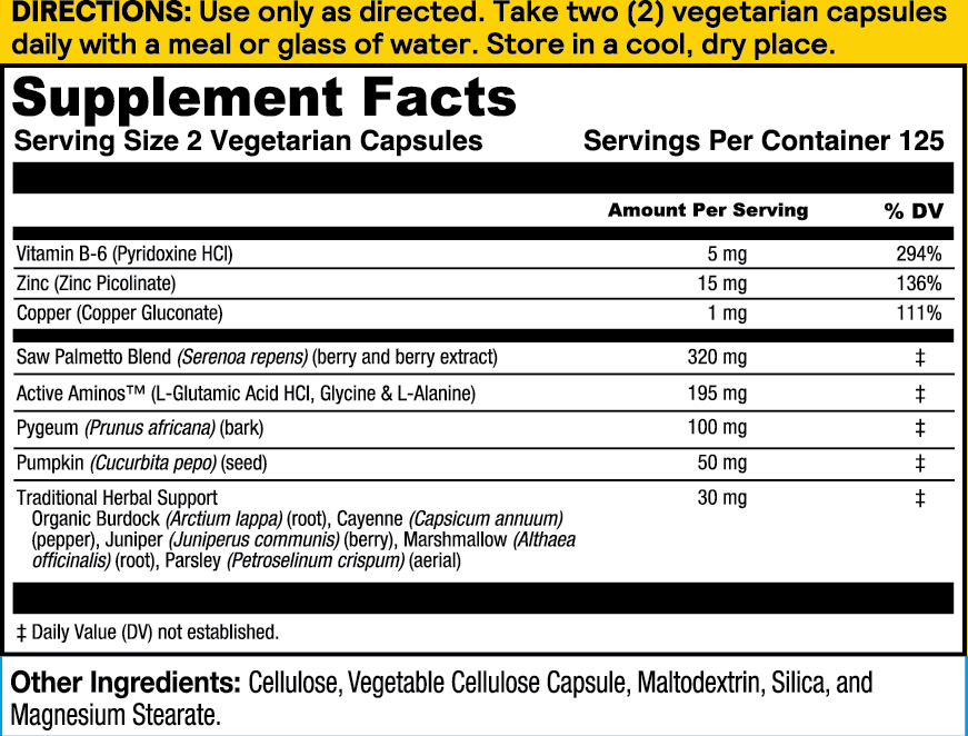 Supplement Facts for Nature's Life Prostate Maintain