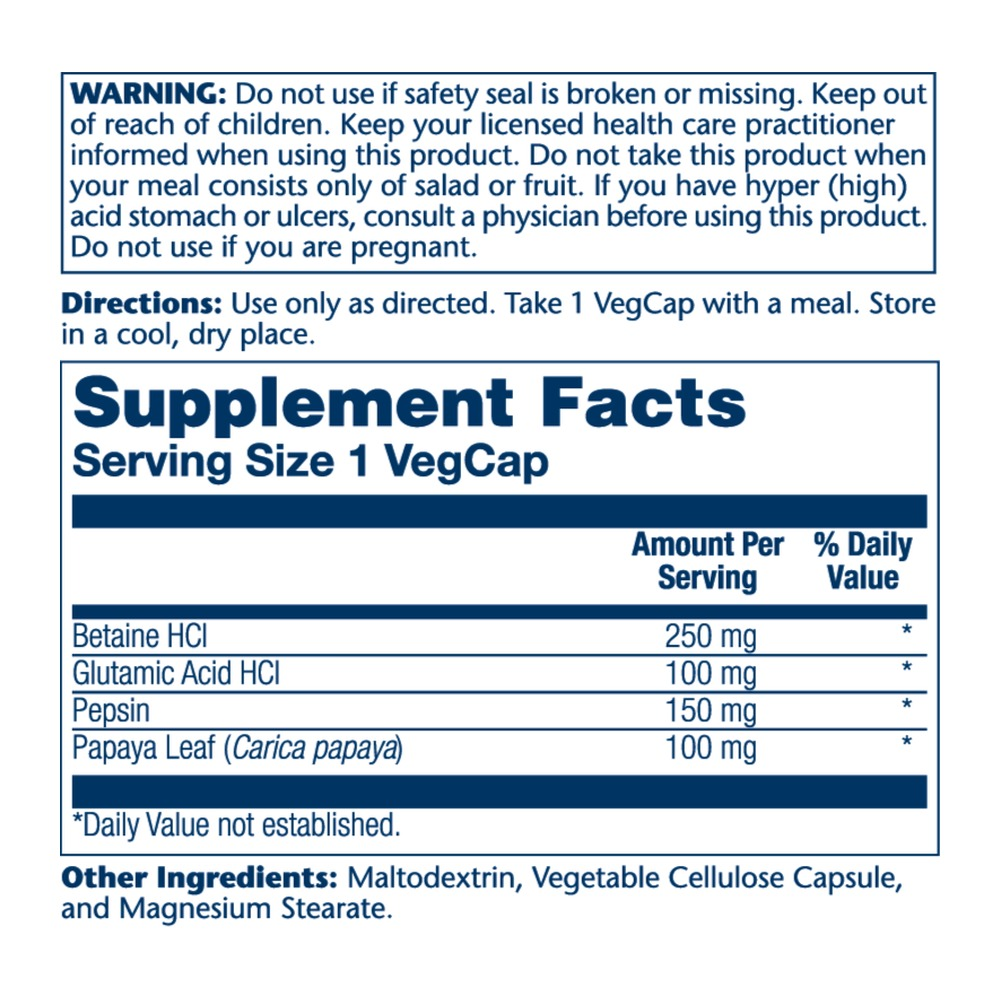Solaray Betaine HCl with Pepsin 250mg