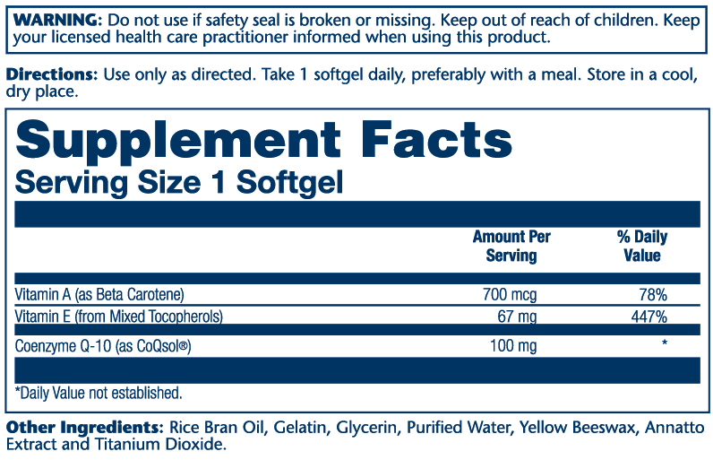Supplement Facts for Solaray Bio CoQ-10 100 mg