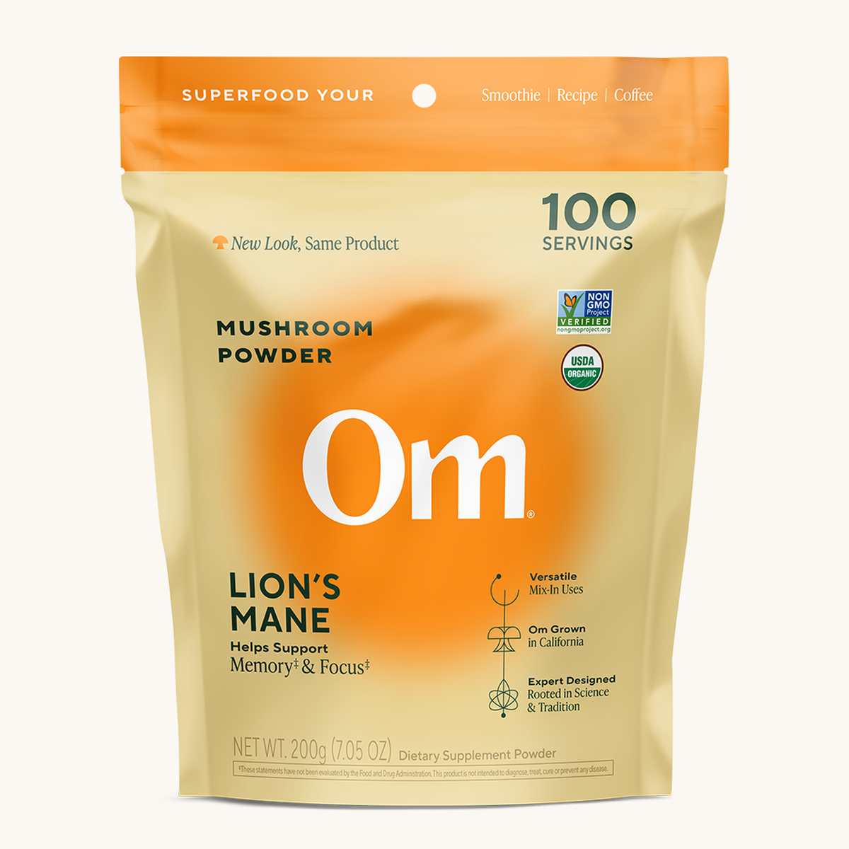 Om Mushroom Superfood Lion's Mane Organic Mushroom Powder 3.5 oz (100 g)